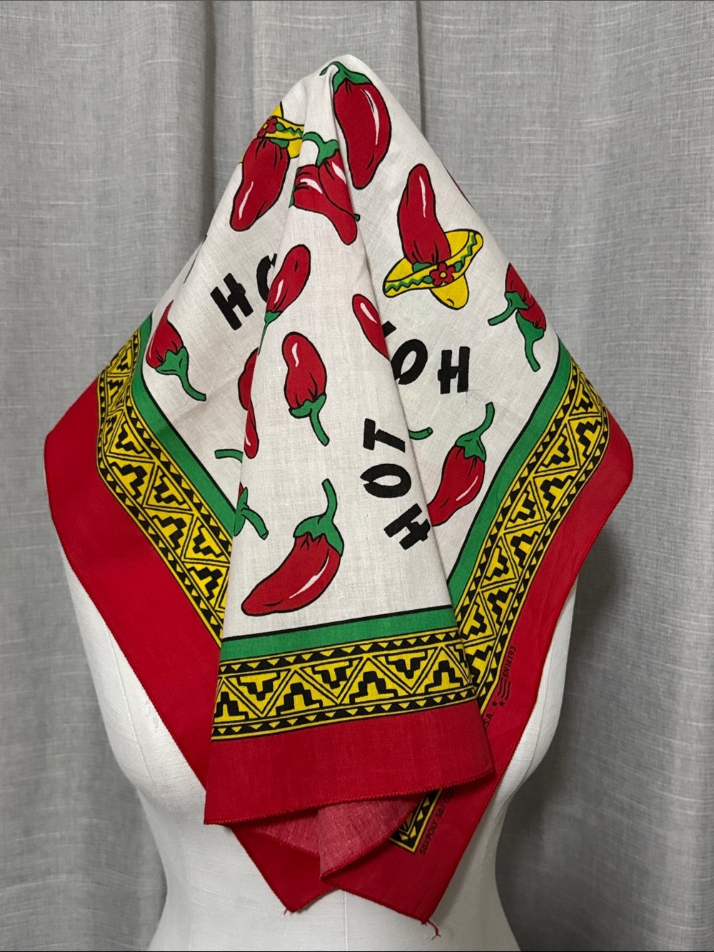 Like New Cotton Blend Scarf “HOT” Pepper Themed-Red/Green/Yellow/White